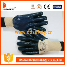 Cotton with Blue Nitrile Knit Wrist Construction Safety Working Gloves